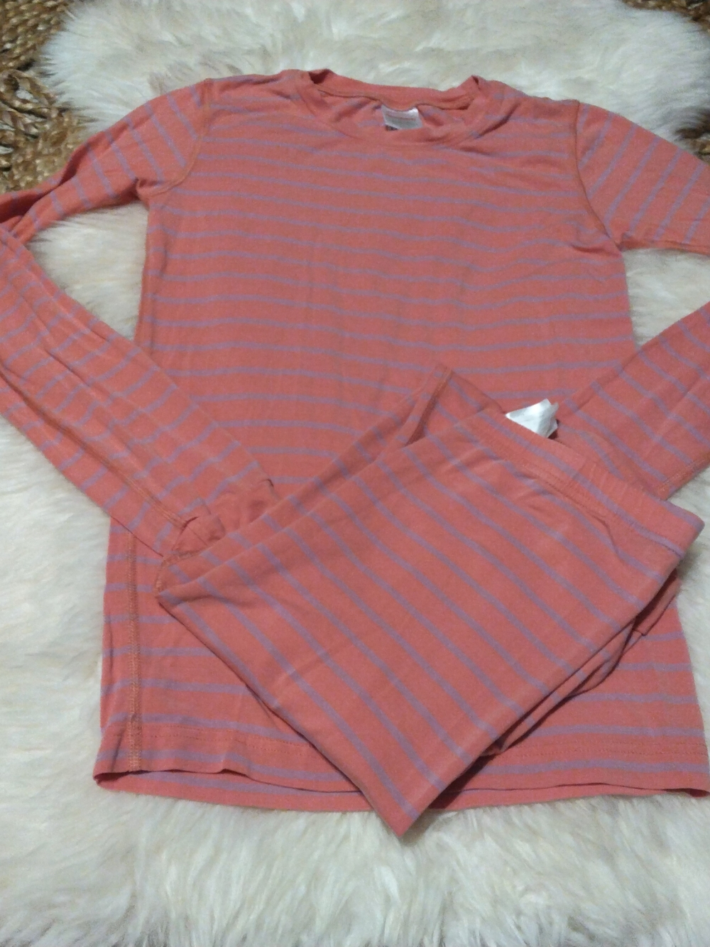 Hanna Andersson Coral and Light Lavender Striped Sleep Set Size 14-16
